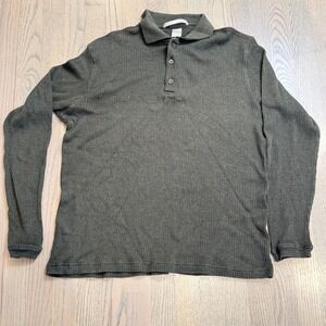 Perry Ellis Men's Ribbed Henley Shirt Long Sleeve Button Neck Olive Green M